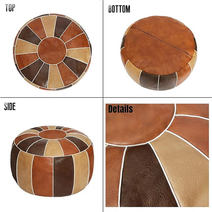 Thgonwid Unstuffed Moroccan Storage Pouf Foot Stool Ottoman Seat Handmade Faux Leather Bean Bag Floor Chair Foot Rest for Living Room, Bedroom or Balcony (Multi Color)