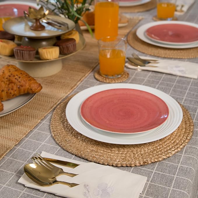 Eco Crave Jute Round Woven Placemats Set of 6, Natural 13 Inch Boho Farmhouse Rustic Hand Woven Place mat for Dining Table Decor, Wicker Chargers Heat Resistant Easy to Clean and Non-Slip Placemat