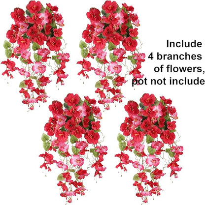 Fake Hibiscus Artificial Hanging Flowers Plants for Outdoors Spring Decoration, 4pcs Silk Hibiscus Vines Realistic UV Resistant Faux Flowers for Outside Planter Porch Patio Yard Wedding Party, Mix