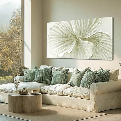 MLART99 Large Green Flower Wall Art Plant Ginkgo Canvas Hand-drawn Painting Modern 29x58 Abstract Botanical Artwork Minimalist Decoration for Living Room Bedroom Office