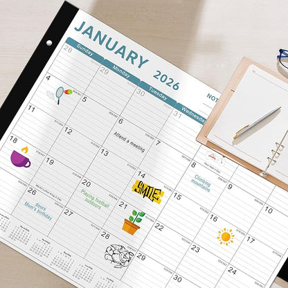 Desk Calendar 2026, KOPEESY 22" x 17" Large Desk Calendar, From January 2026 to June 2027, Desktop Calendar with Notes and Thick Paper for Home, Office and School (Blue)