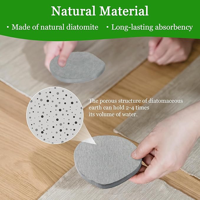 Diatomaceous Earth Coasters Set of 6 for Drinks, Moisture Water Absorbent Stone Coasters for Table Desk at Work, Water Absorbing Instant Drying Diatomite, Modern Light Grey