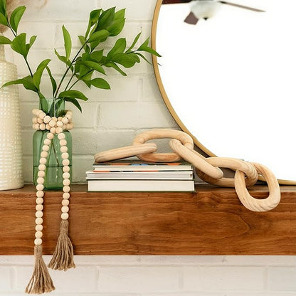 Decorative Wood Chain Link and Bead Garland Set | Hand Carved Pine Wood Chain Decor | Modern Farmhouse Decor Set | Aesthetic Room Decor | Boho Decorations for Living Room Bedroom Entryway | Natural