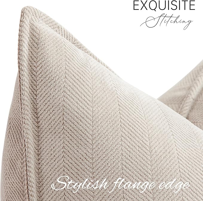 ZWJD Beige Lumbar Pillow Covers 12x20 Set of 2 Chenille Throw Pillow Covers with Elegant Design Soft and Luxurious Decorative Throw Pillows for Couch, Bed, and Home Decor