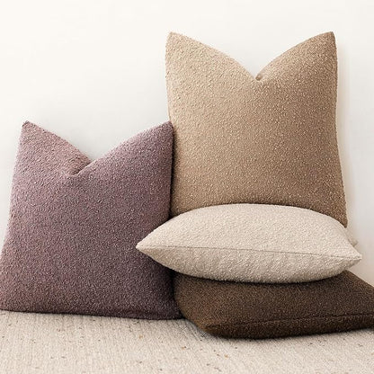 Foindtower Set of 2, Decorative Textured Boucle Throw Pillow Covers Accent Solid Pillow Cases Soft Cozy Couch Cushion Case for Chair Sofa Bedroom Living Room Home Decor 26x26 Inch Dark Purple