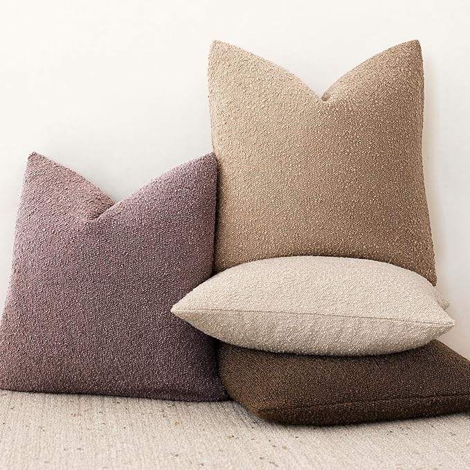 Foindtower Decorative Textured Boucle Throw Pillow Covers Accent Solid Pillow Cases Neutral Soft Cozy Couch Cushion Case for Chair Sofa Bedroom Living Room Home Decor 20x20 Inch,1PC,Dark Purple