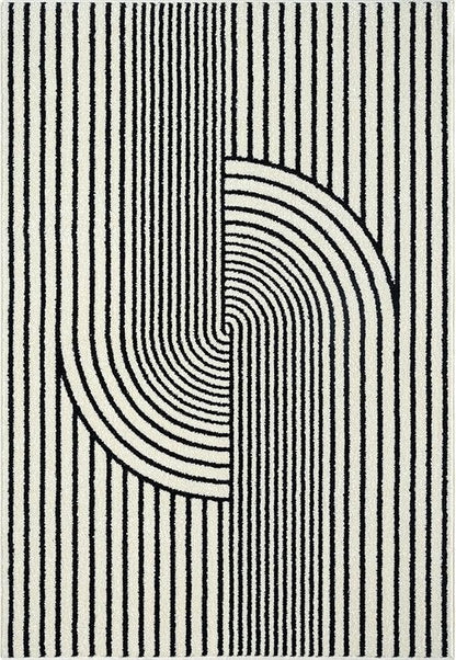 Abani Nuevo Collection Area Rug - Mid-Century Black and White Arch Knot Design - 6' x 9' - for Living Room, Bedroom & Office