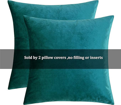 GIGIZAZA Décor Throw Couch Pillow Covers Set of 2,Sofa Cushion Teal Peacock Green Pillow Covers,Velvet Pillow Cases 24 x 24inch