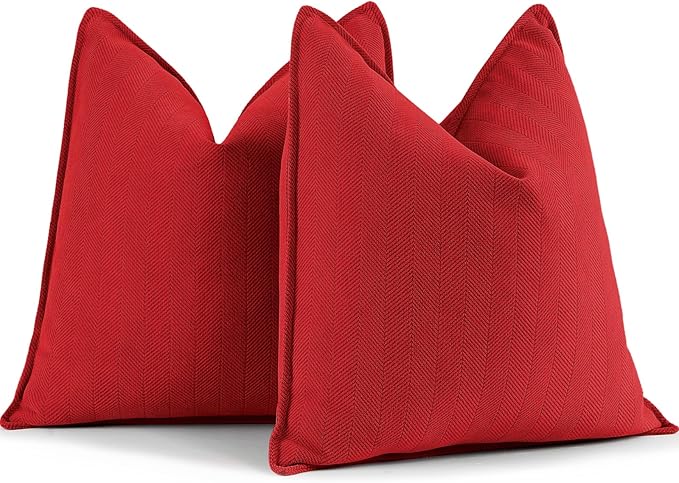 ZWJD Red Pillow Covers 16x16 Set of 2 Chenille Throw Red Pillows Cushion Covers with Elegant Design Soft and Luxurious Decorative Pillows for Couch, Bed, and Home Decor