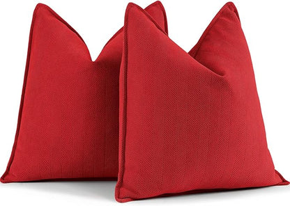 ZWJD Red Pillow Covers 22x22 Set of 2 Chenille Throw Red Pillows Cushion Covers with Elegant Design Soft and Luxurious Decorative Pillows for Couch, Bed, and Home Decor