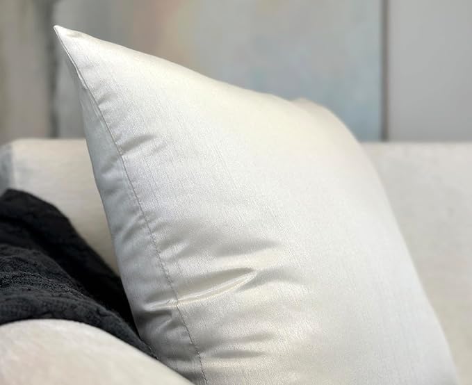 Aiking Home 20x20 Inches Faux Silk Square Throw Pillow Cover, Zipper Closure, Ivory (Set of 2)