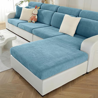 Sectional Couch Covers for L Shaped Sectional Sofa (Left or Right Facing) – Softer Chenille Sofa Covers Washable, Non-Slip Stretch Chaise Slipcover (Only 1PC Chaise Cushion Cover, Blue)