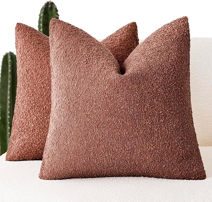 Foindtower Pack of 2 Textured Boucle Throw Pillow Covers Accent Solid Decorative Pillow Cases Cozy Woven Couch Cushion Case for Sofa Bedroom Living Room Home Decor 20x20 Inch Orange Rust Red