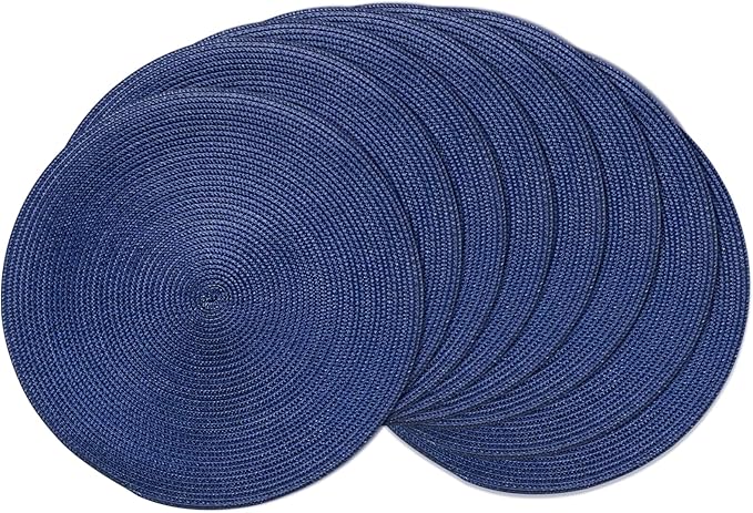 AHHFSMEI Round Braided Placemats 15 Inch Round Table Mats for Dining Tables Natural Woven Heat Resistant Place mats Set of 8 (Navy Blue,8)