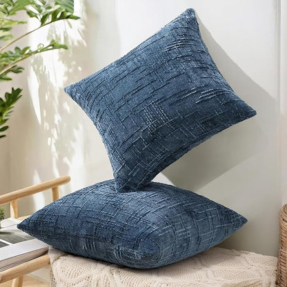 decorUhome Spring Navy Blue Chenille Euro Sham Throw Pillow Covers 22x22 Set of 2 Textured Slubby Couch Pillow Covers Farmhouse Accent Modern Neutral Decorative Pillow Cases for Bed Sofa Living Room