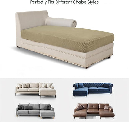 CHUN YI Stretch Sectional Couch Covers 1 Piece Chaise Lounge Slipcover L Shape Separate Cushion, Chaise Couch Cover for Both Left/Right Sectional Couch (Chaise Cover, Khaki)
