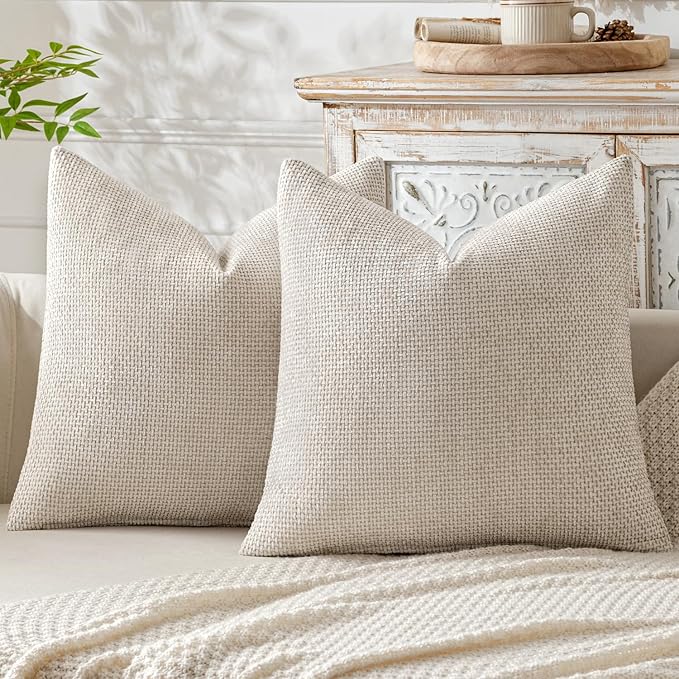 MIULEE Pack of 2 Christmas Couch Throw Pillow Covers 20x20 Inch Neutral Beige Modern Boho Accent Decorative Pillow Covers Soft Chenille Farmhouse Cushion Covers for Home Decor Bed Sofa Living Room