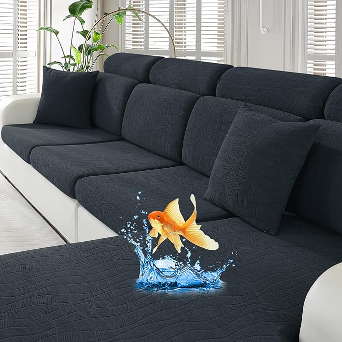 MAXIJIN Waterproof Couch Cushion Covers Stretch Sofa Seat Slipcovers Washable，Sectional Outdoor Cushion Covers with Elastic Bottom for Dogs Pets Kids (2 Pc Cushion Cover, Dark Gray)
