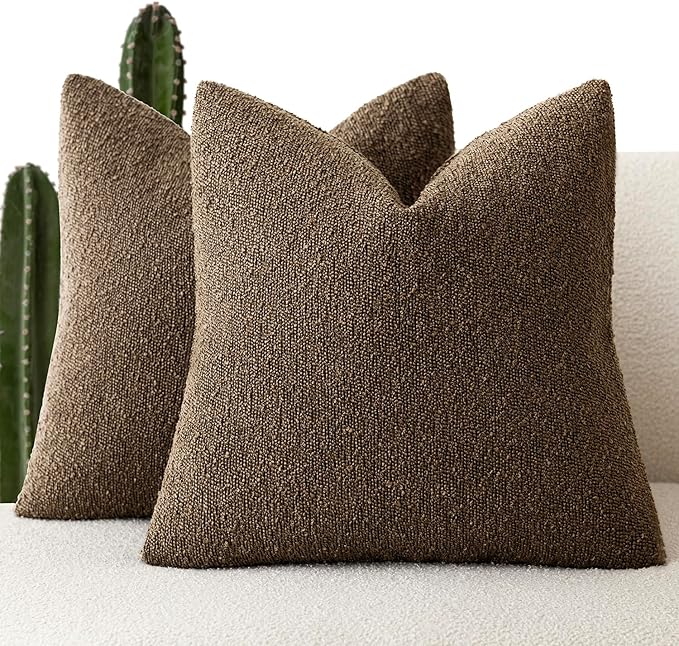 Foindtower Set of 2, Decorative Textured Boucle Throw Pillow Covers Accent Solid Pillow Cases Neutral Soft Couch Cushion Case for Chair Sofa Bedroom Living Room Home Decor 26x26 Inch Chocolate