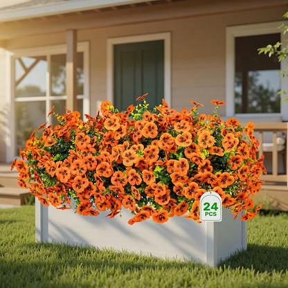 Artificial Flowers, 24 Bundles, Decorative Bouquets for Home, Wedding, Garden, Office Decor (Orange)