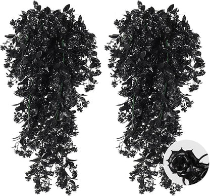 RECUTMS Hanging Artificial Plants Faux UV Resistant Flowers Bulk Outdoor Plastic Greenery for Party Home Wall Bedroom Window Hanging Planter Outside Decor Pack of 2 (Black)