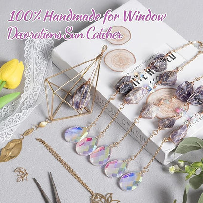 Amethyst Crystal Suncatcher - Dreamsum Hanging Gold Plated Garden Sun Catcher for Windows, Healing Amethyst Crystal Decor for Home, Gift for Christmas Birthday Valentine Mothers Day