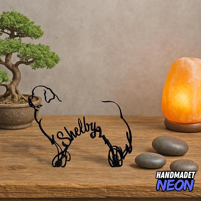 Personalized Newfoundland Dog Minimalist Sculpture, Custom Name Newfie Dogs Metal Desk Decor, Decorative Aesthetic Table Sign Gifts for Pet Lovers, Kids Room, Home Office Decoration
