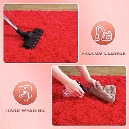 Super Fluffy Rug for Bedroom, 4x6 Shag Fuzzy Area Rug for Living Room Bedroom, Plush Soft Carpet for Girls Boys Kids, Non Slip Throw Rugs for Dorm, Modern Home Decor Aesthetic, Red