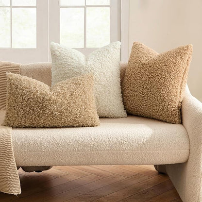 MIULEE Pack of 2 Throw Pillow Covers 18x18 Inch Neutral Cream White Faux Fur Decorative Sherpa Pillow Covers Fuzzy Accent Soft Sheepskin Fleece Cushion Cases for Boho Home Decor Couch Living Room Bed