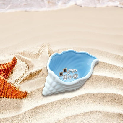 Ceramic Conch Shell Jewelry Dish Tray Blue Shell Jewelry Holder Seashell Trinket Dish Earring Ring Dish Holder Ocean Coastal Decor Jewelry Plate Tray Key Bowl for Christmas Room Beach Decor