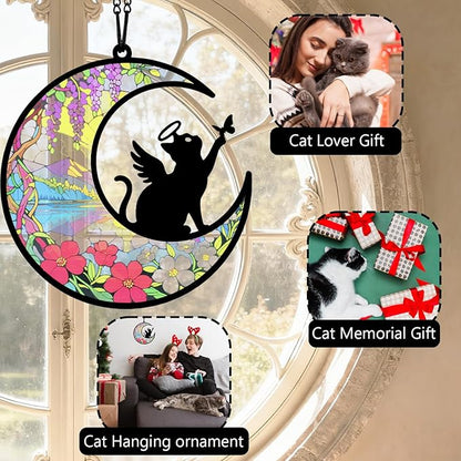 Cat Memorial Suncatcher for Window Ornament, Pet Sympathy Gift to Memorialize The Loss, Angel Cat Sun Catchers with Personalized Decorations
