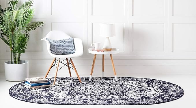Rugs.com Arlington Collection Rug – 3' x 5' Oval Navy Blue Medium-Pile Rug Perfect for Living Rooms, Large Dining Rooms, Open Floorplans