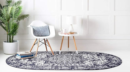 Rugs.com Arlington Collection Rug – 3' x 5' Oval Navy Blue Medium-Pile Rug Perfect for Living Rooms, Large Dining Rooms, Open Floorplans