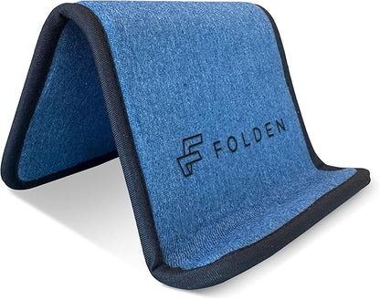 Folden Airplane Phone Holder, Flexible Cell Phone Holder, Folding Cellphone Stand for Desk, Bed, Office, Treadmill - Airplane Gadgets for Long Travel Accessories - Plane Essentials (Blue Denim)