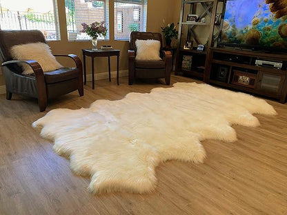 LAMBZY Faux Sheepskin Super Soft Hypoallergenic Silky Shag Rug for Living Room, Kids Room, Sofa (Decto 10 Pelts 6'x10', Cream)