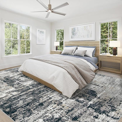 9x12 Area Rug for Living Room, Washable Modern Abstract Large Area Rug Neutral Soft Non Slip Kids Rug Stain Resistant Indoor Carpet for Bedroom Nursery Dining Room Playroom Office(BlackGrey, 9'x12')