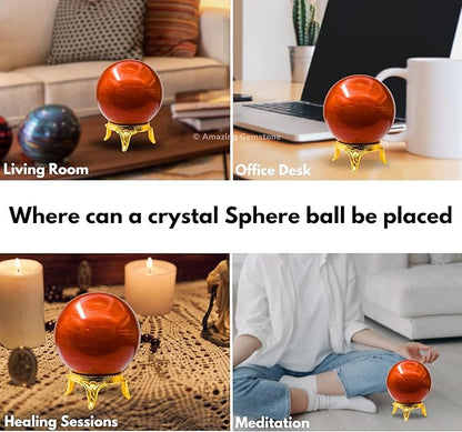 Amazing Gemstone Red Jasper Crystal Ball with Stand - 1.5 Inches Crystal Sphere Meditation Balls for Witchcraft and Decorative Balls