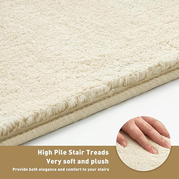 PURE ERA Carpet Stair Tread Landing Mat Area Rug Ultra Plush Shag Soft Non Slip Skid Resistant Tape Free Indoor Doormat Washable Reusable Beige 2' X 3'