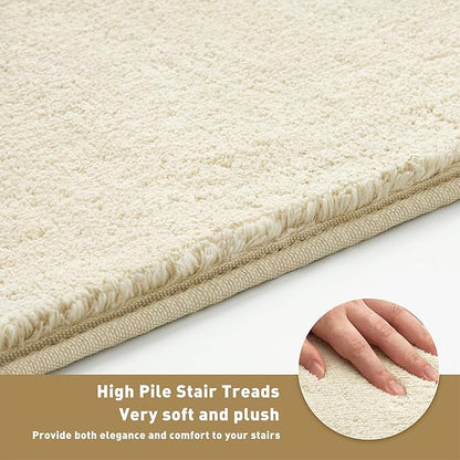 PURE ERA Carpet Stair Tread Landing Mat Area Rug Ultra Plush Shag Soft Non Slip Skid Resistant Tape Free Indoor Doormat Washable Reusable Beige 2' X 3'