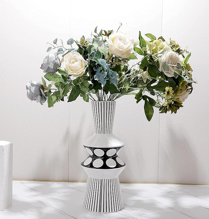 Magcolor Flower vase Large Black and White Striped Geometric Ceramic Vase -Modern Vase Decoration. Perfect Home Decoration Vase