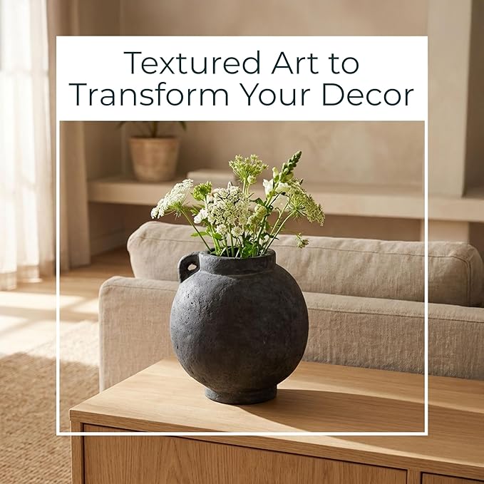 Decorative Vase for Home Decor – Modern Terracotta Flower Vase with Handle, Aesthetic Table Vase Centerpiece for Living Room, Dining Room, or Entryway Display, Contemporary Accent – 7", Black
