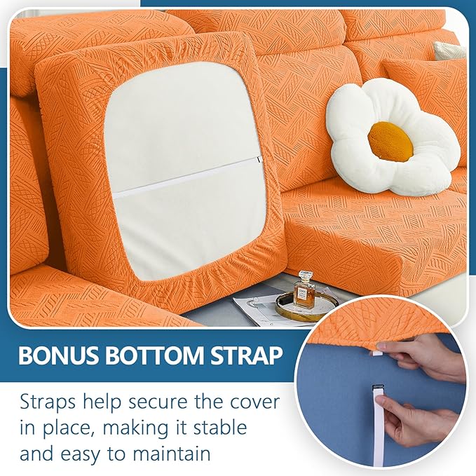hyha Individual Couch Cushion Covers, Stretch Magic Sofa Seat Cushion Covers Washable, Dog Couch Sofa Slipcover for Pets, Kid with Elastic Bottom(Back Cover L, Orange)