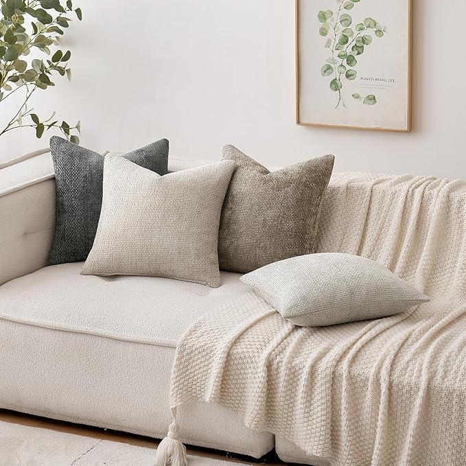 MIULEE Pack of 2 Couch Throw Pillow Covers 20x20 Inch Dark Gray Modern Boho Accent Decorative Pillow Covers Soft Chenille Farmhouse Cushion Covers for Home Decor Bed Sofa Living Room