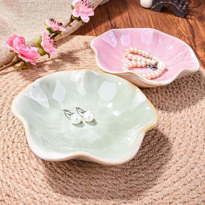 Ceramic Ring Dish Holder Jewelry Tray Set of 2 Trinket Dishes Vintage Small Decorative for Jewelry Dressing Tables Earring Organizer (FL)