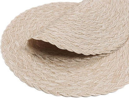 SHACOS Round Braided Placemats 15 inch Set of 6 Thick Boho Kitchen Table Placemats for Home Wedding Party (T-Beige, 6)