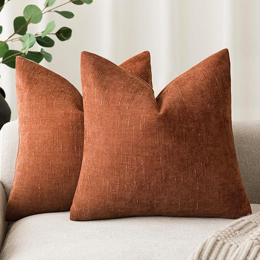 Foindtower Pack of 2 Soft Textured Throw Decorative Pillow Covers Square Accent Solid Cushion Cover Cozy Farmhouse Pillow Case with Zipper for Couch Sofa Bed Living Room 18x18 Inch, Burnt Orange