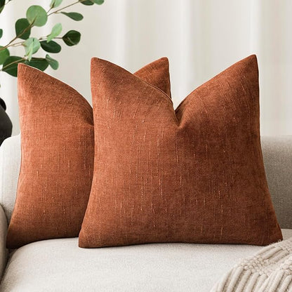 Foindtower Pack of 2 Soft Textured Throw Decorative Pillow Covers Square Accent Solid Cushion Cover Cozy Farmhouse Pillow Case with Zipper for Couch Sofa Bed Living Room 26x26 Inch, Burnt Orange
