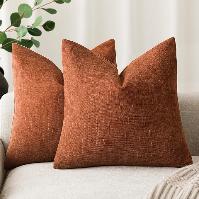 Foindtower Pack of 2 Soft Textured Throw Decorative Pillow Covers Square Accent Solid Cushion Cover Cozy Farmhouse Pillow Case with Zipper for Couch Sofa Bed Living Room 24x24 Inch, Burnt Orange
