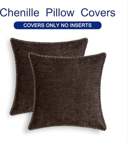 CaliTime Throw Pillow Covers Decorative 16 X 16 Inches Pack of 2 Cotton Thread Stitching Edges Solid Dyed Soft Chenille Cushion Cases for Couch Sofa Bed Living Room Farmhouse Coffee
