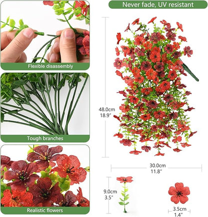 INQCMY 2Pcs Artificial Fake Hanging Flowers for Outdoors UV Resistant Artificial Plants for Spring Summer Decor Look Real Faux Flowers for Outside Home Planter Porch Patio Decor